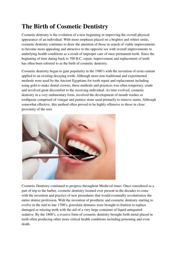 The Birth of Cosmetic Dentistry
