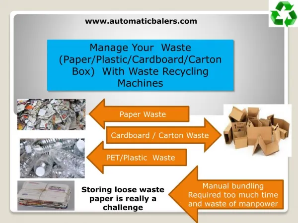 Manage Your Waste (Paper/Plastic/Cardboard/Carton Box) With Waste Recycling Machines