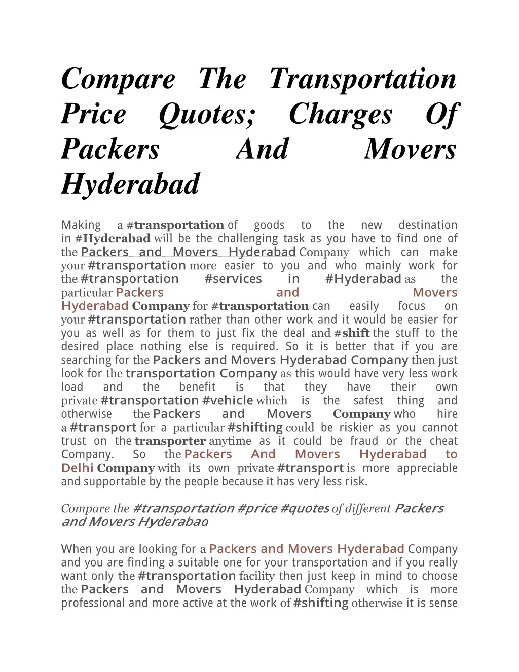 compare the transportation price quotes charges