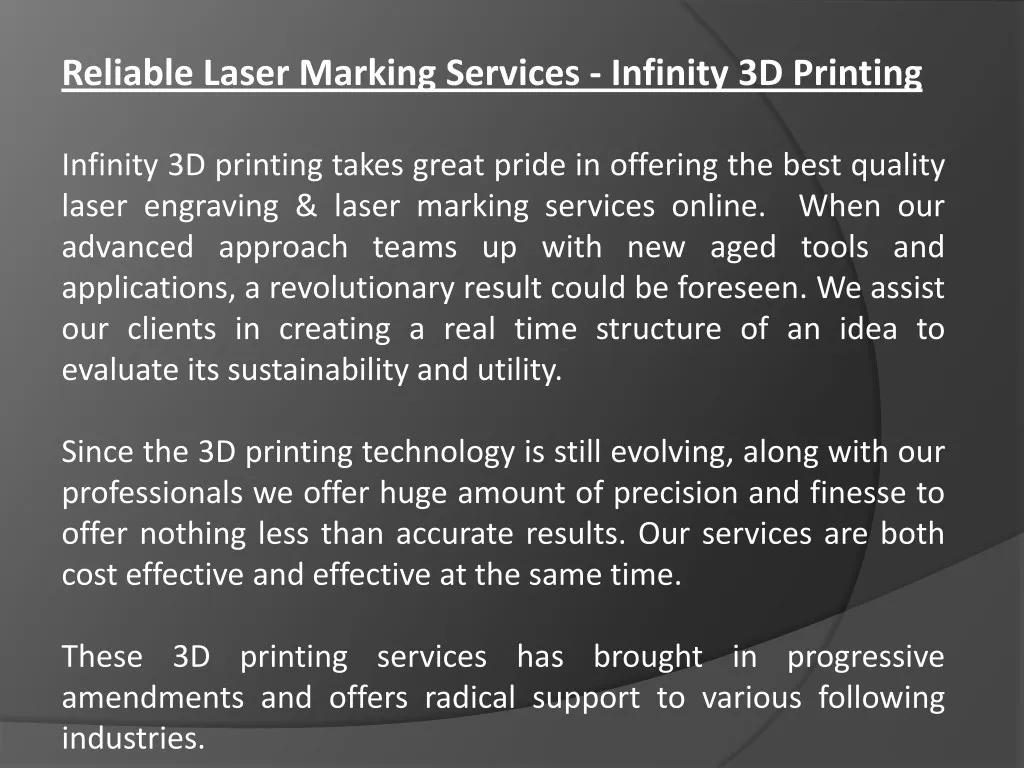 reliable laser marking services infinity