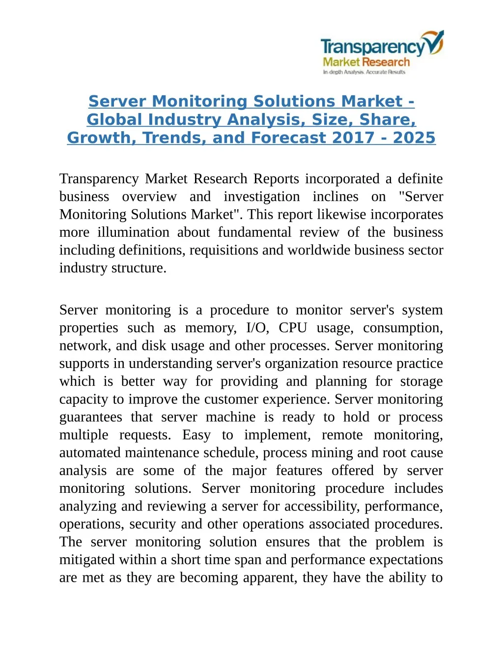 server monitoring solutions market global
