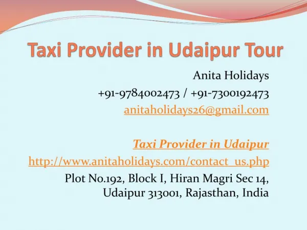 Taxi Provider in Udaipur Tour