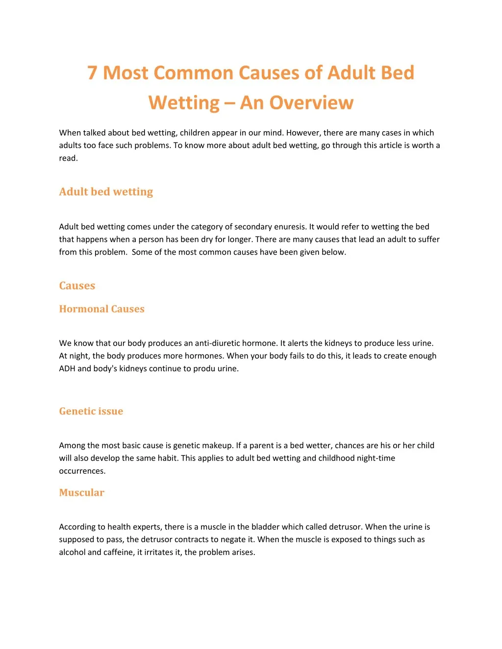 7 most common causes of adult bed wetting
