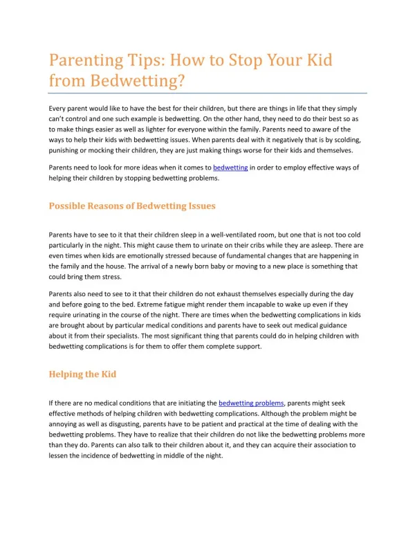 Parenting Tips: How to Stop Your Kid from Bedwetting?