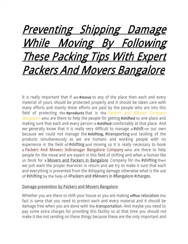 Preventing Shipping Damage While Moving By Following These Packing Tips With Expert Packers And Movers Bangalore