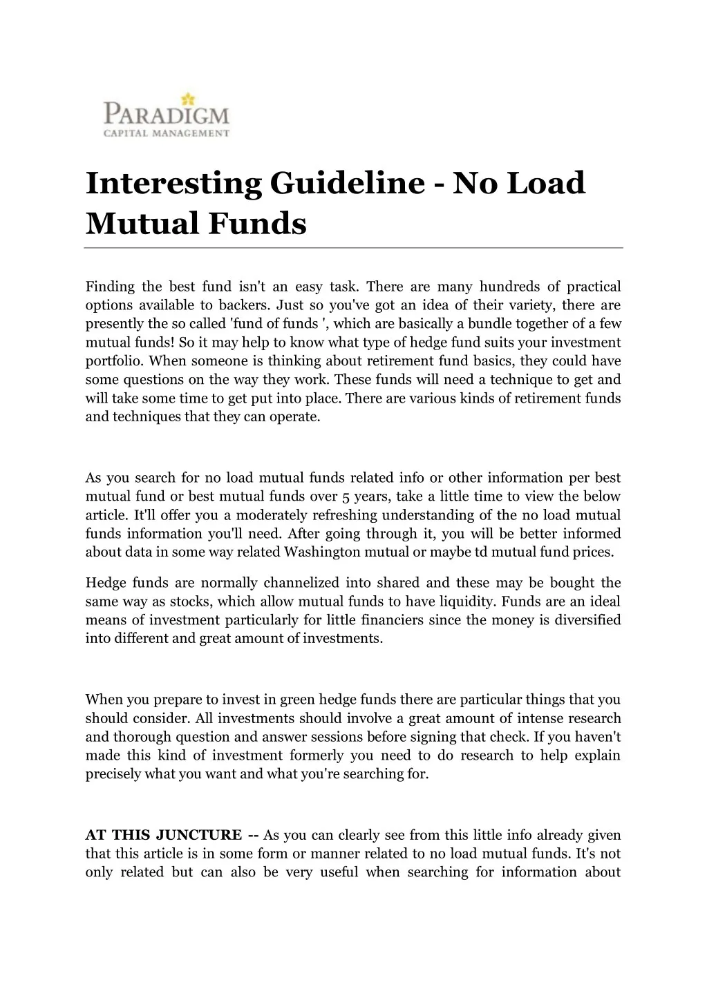 interesting guideline no load mutual funds