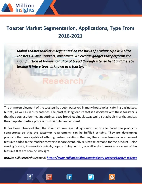 Toaster Market Production, Revenue, Price and Gross Margin Forecast 2016-2021