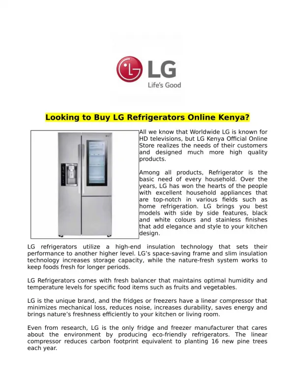 Looking to Buy LG Refrigerators Online Kenya?