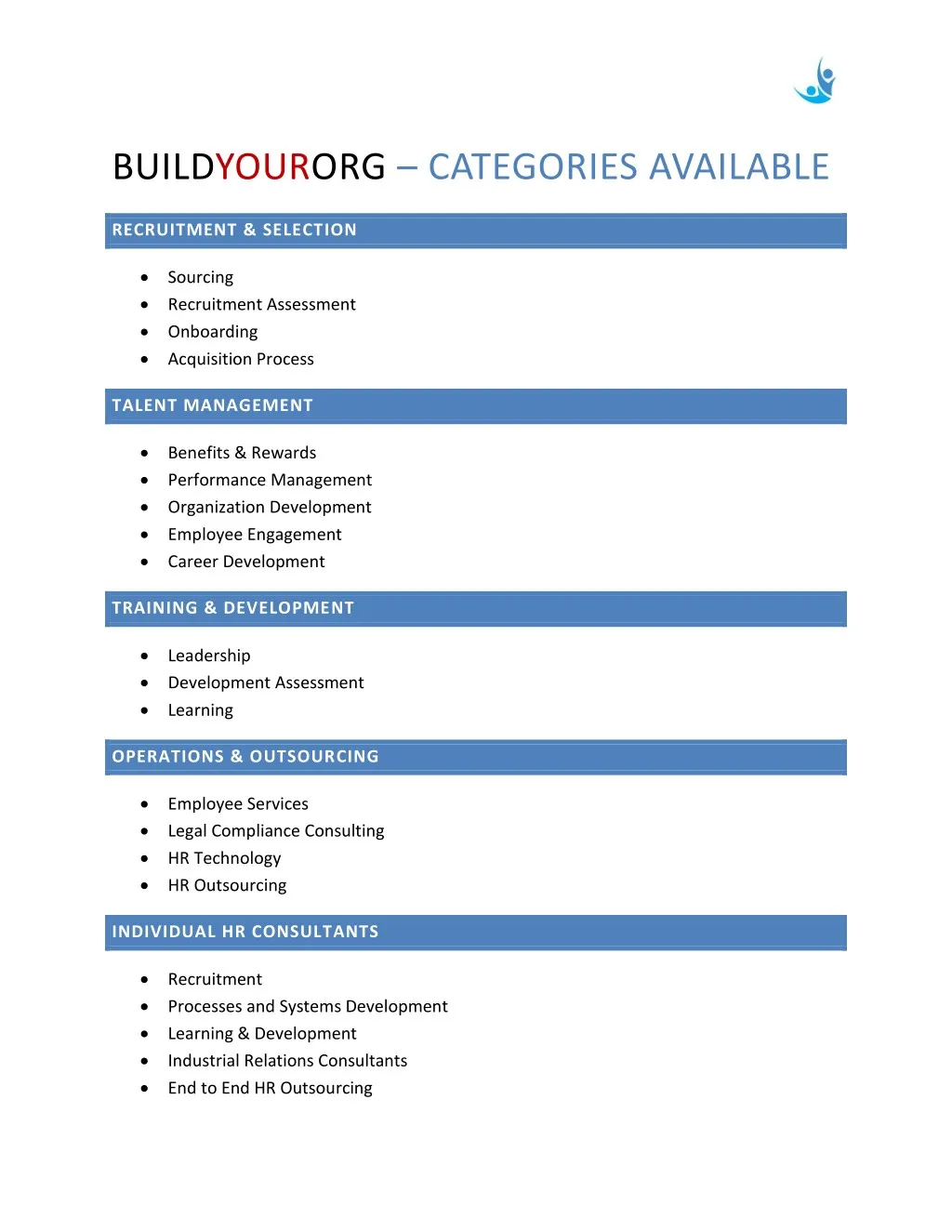 buildyourorg categories available