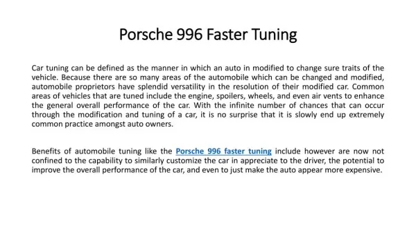 Porsche 996 faster tuning