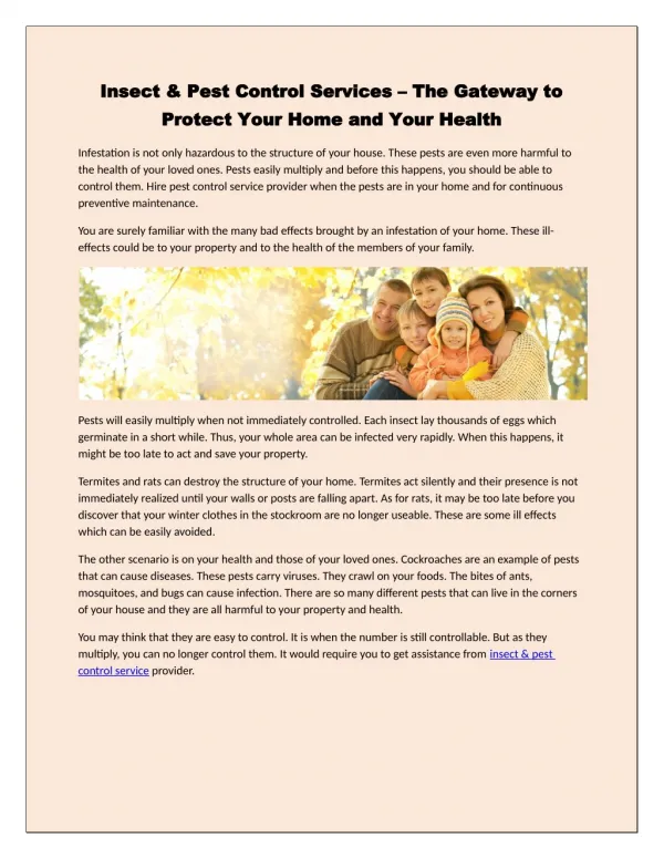 Insect & Pest Control Services – The Gateway to Protect Your Home and Your Health