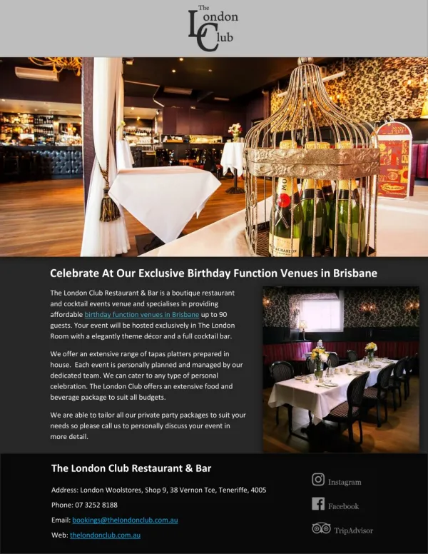 Celebrate At Our Exclusive Birthday Function Venues in Brisbane