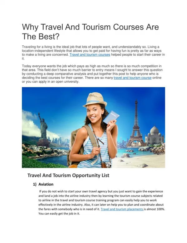 Why Travel And Tourism Courses Are The Best?