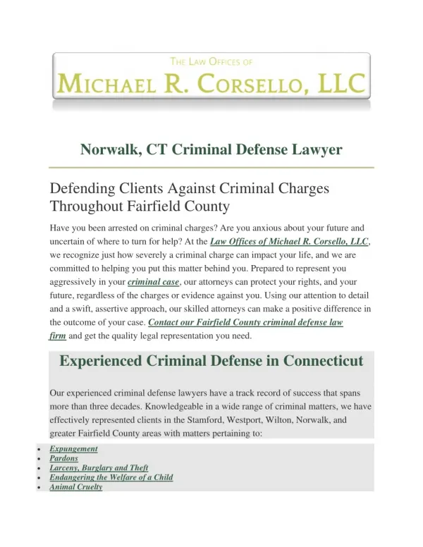 Norwalk, CT Criminal Defense Lawyer