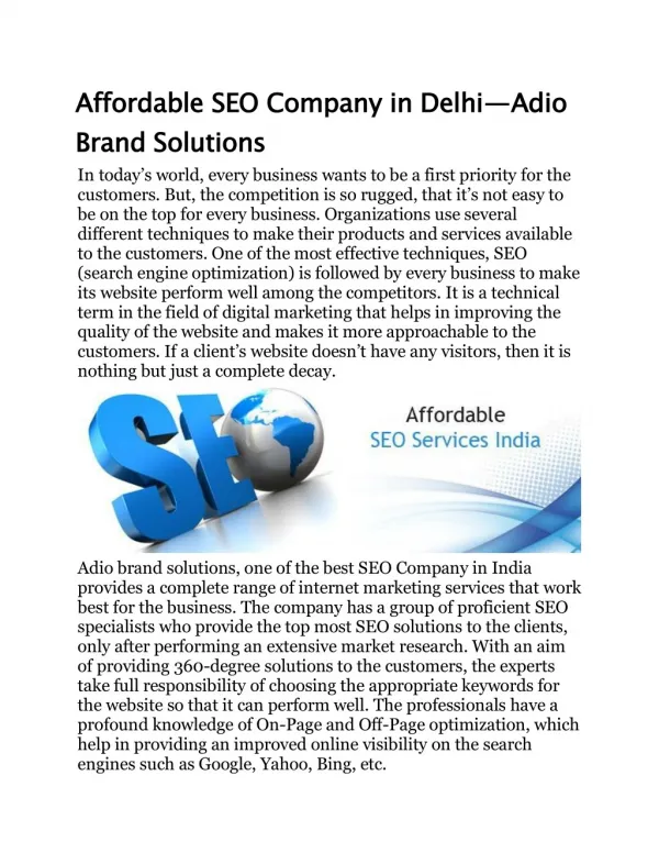 Affordable SEO Company in Delhi - Adio Brand Solutions
