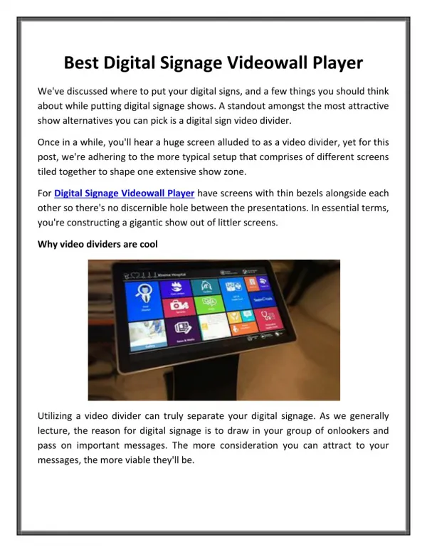 Best Digital Signage Videowall Player