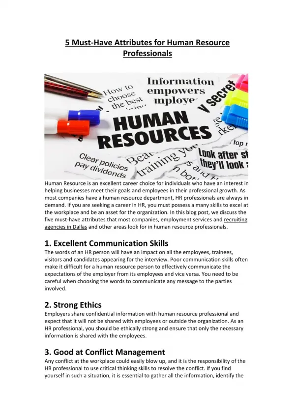 5 Must-Have Attributes for Human Resource Professionals