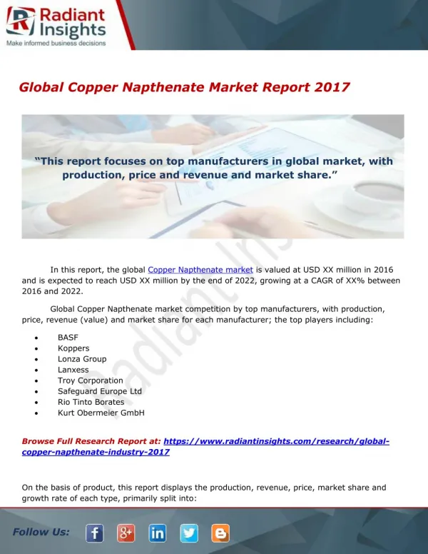 Global Copper Napthenate Market Size And Share Report 2017