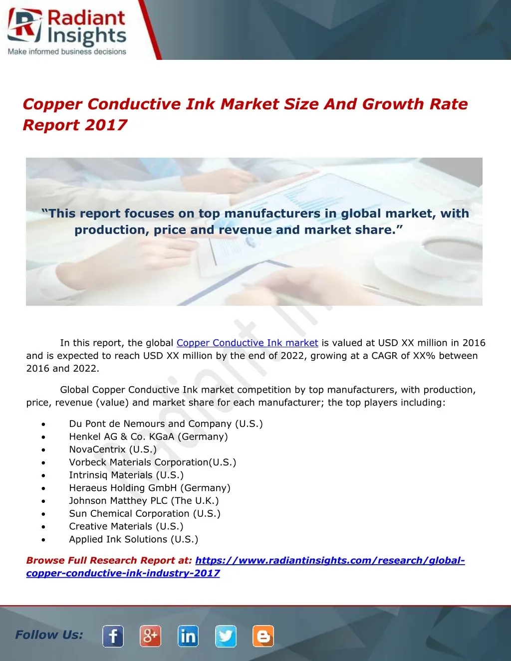 copper conductive ink market size and growth rate