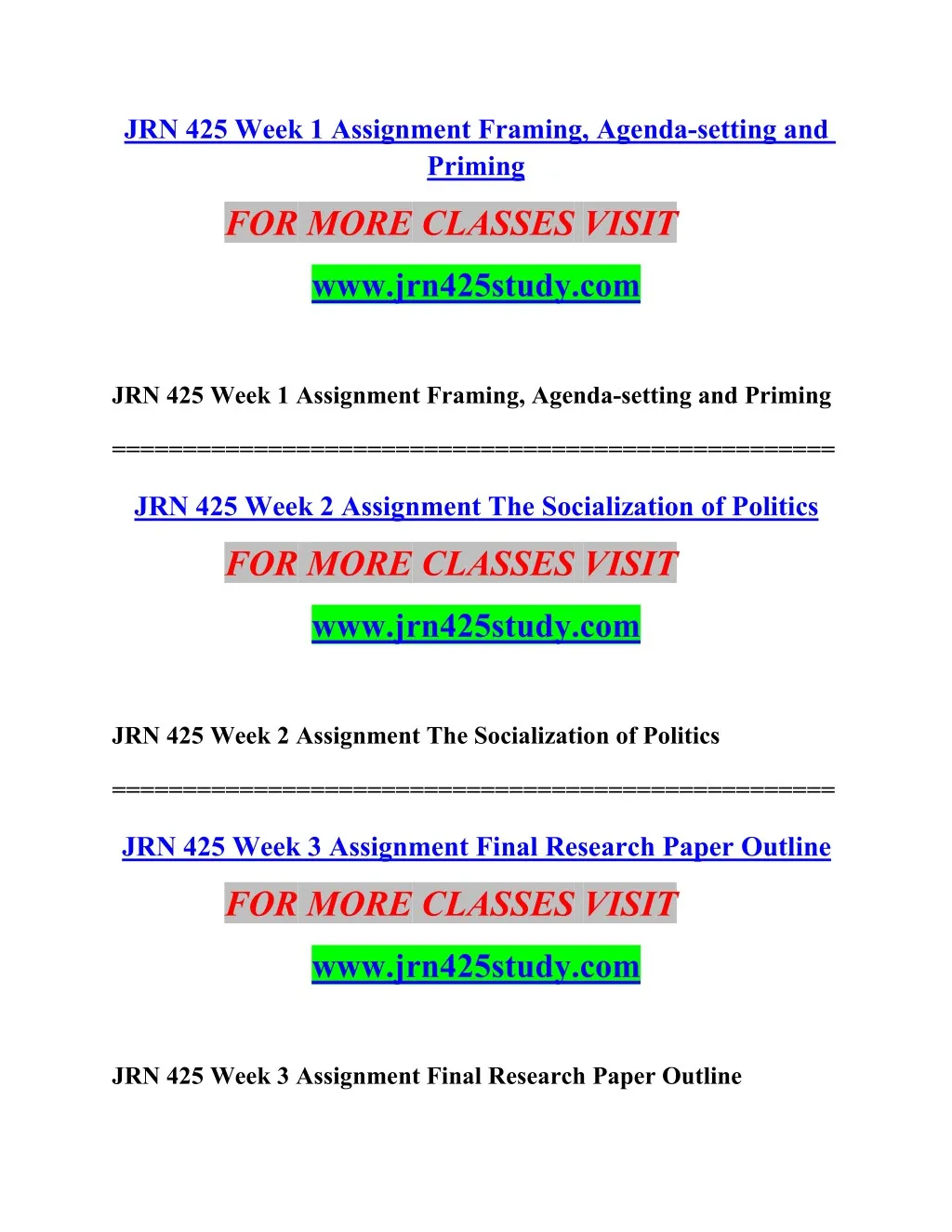 jrn 425 week 1 assignment framing agenda setting