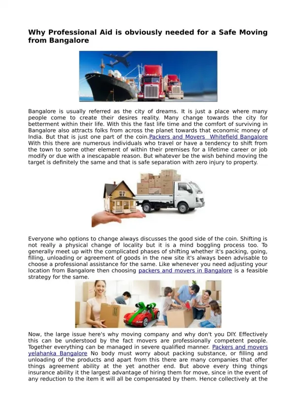 Economical Shifting with Packers and Movers in Bangalore