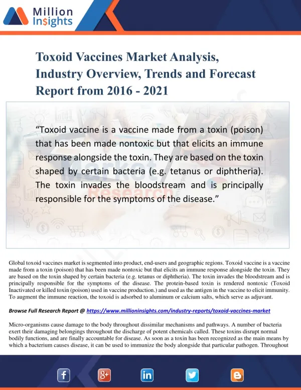 Toxoid Vaccines Market Analysis, Industry Overview, Trends and Forecast Report from 2016 - 2021