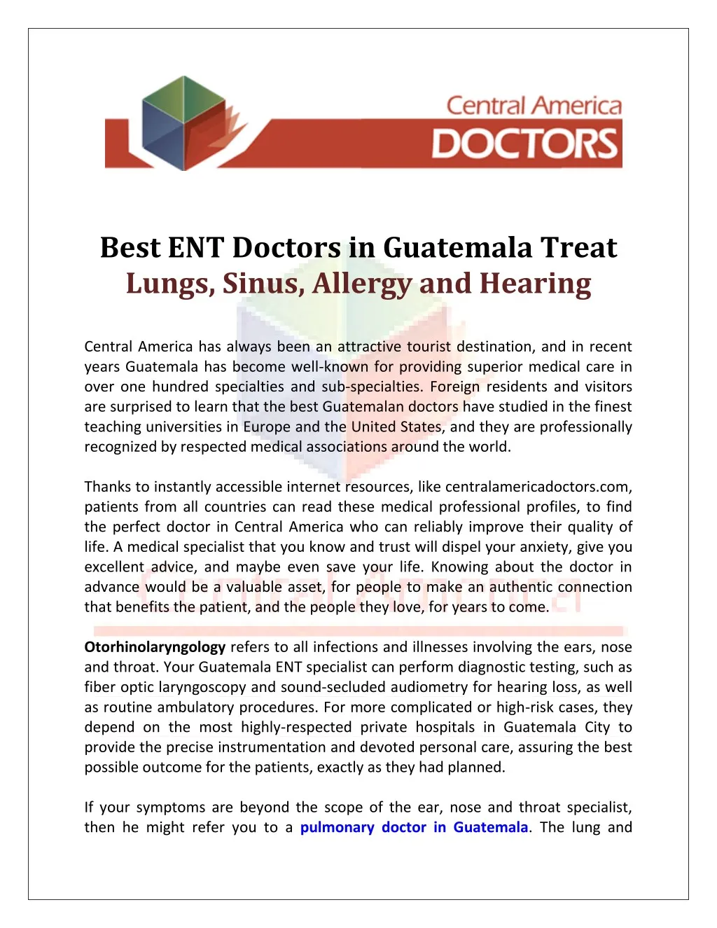 best ent doctors in guatemala treat lungs sinus