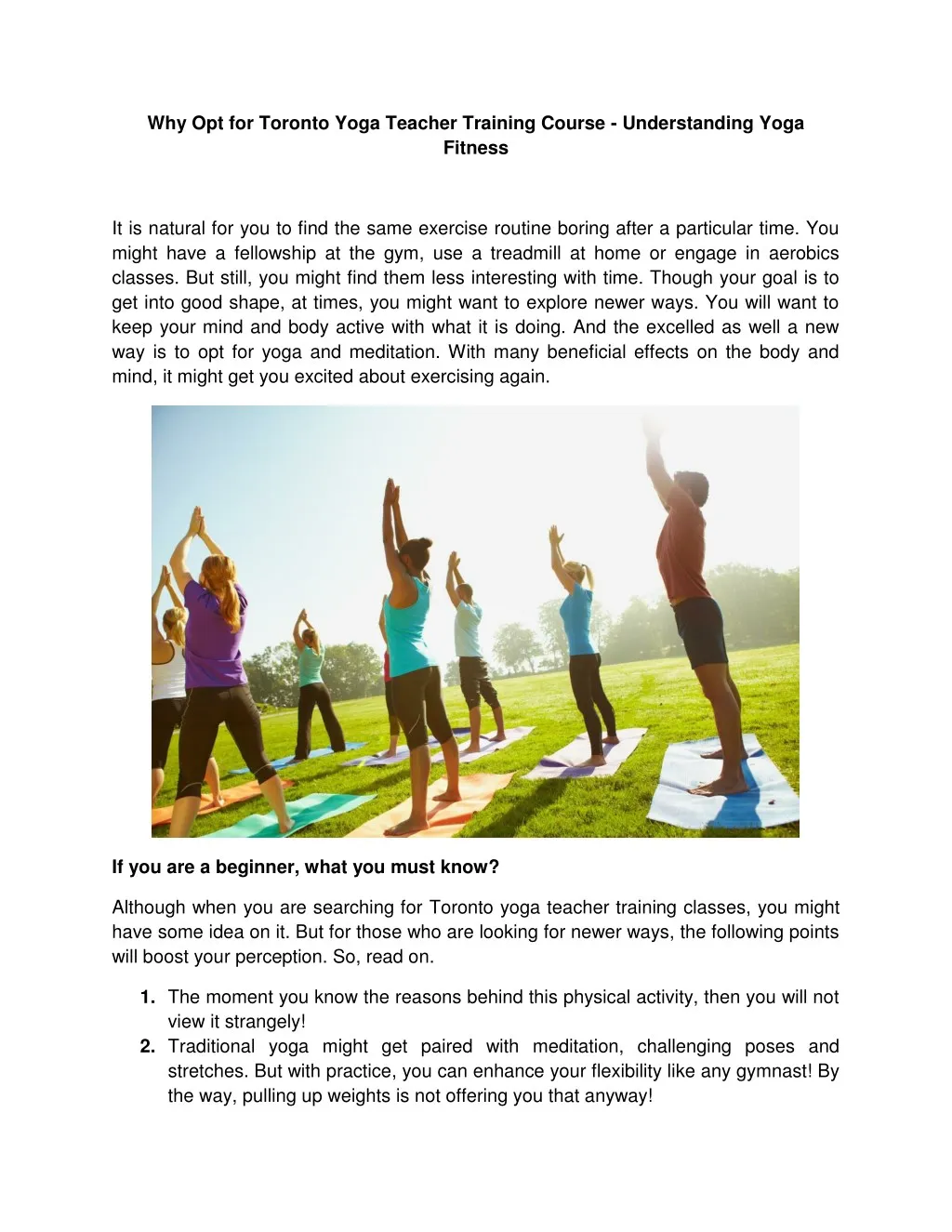 why opt for toronto yoga teacher training course