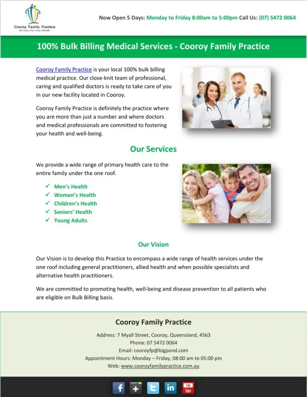 100% Bulk Billing Medical Services - Cooroy Family Practice