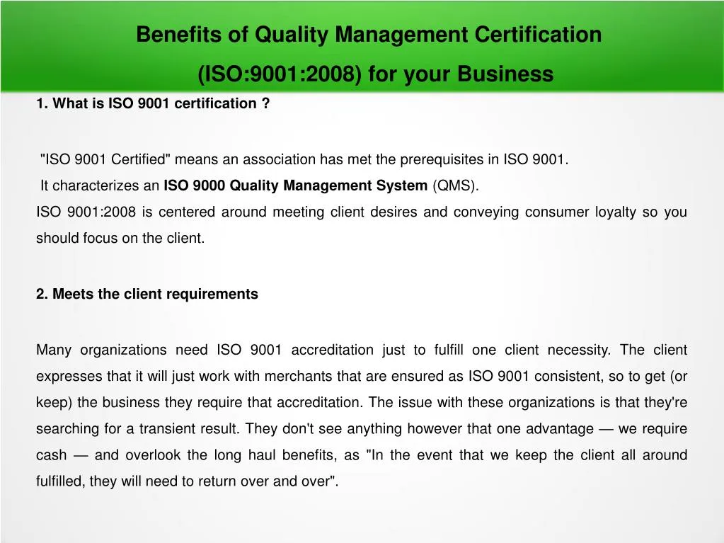 benefits of quality management certification