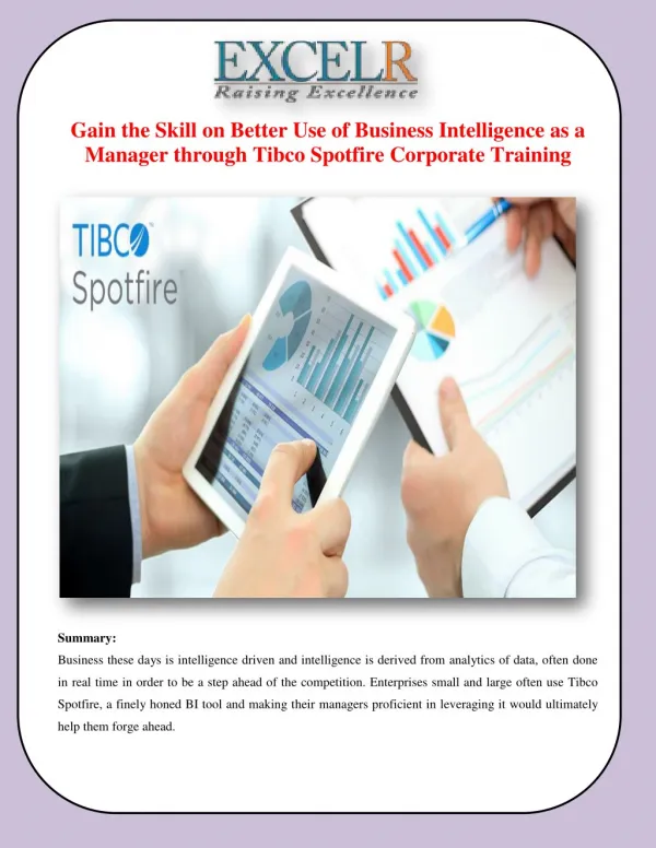 Gain the Skill on Better Use of Business Intelligence as a Manager through Tibco Spotfire Corporate Training