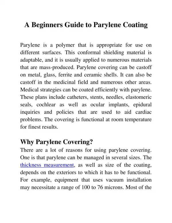 A Beginners Guide to Parylene Coating