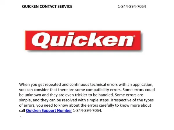 Quicken Helpline Phone 1-844-894-7054