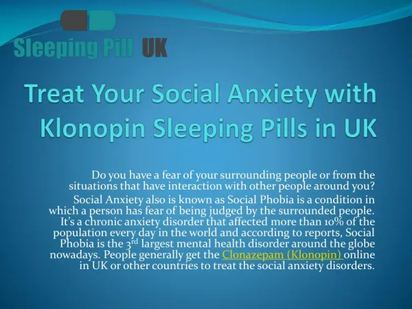 Treat Your Social Anxiety with Klonopin Sleeping Pills in UK
