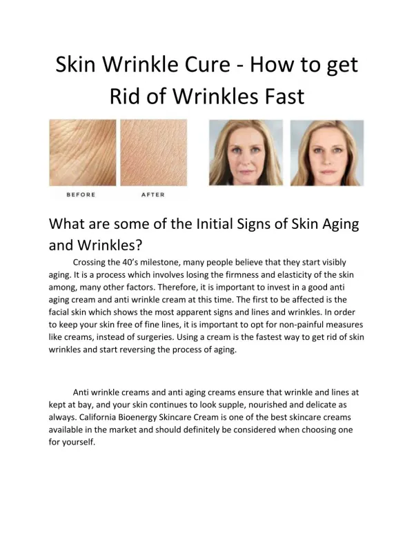 Skin Wrinkle Cure - How to get Rid of Wrinkles Fast