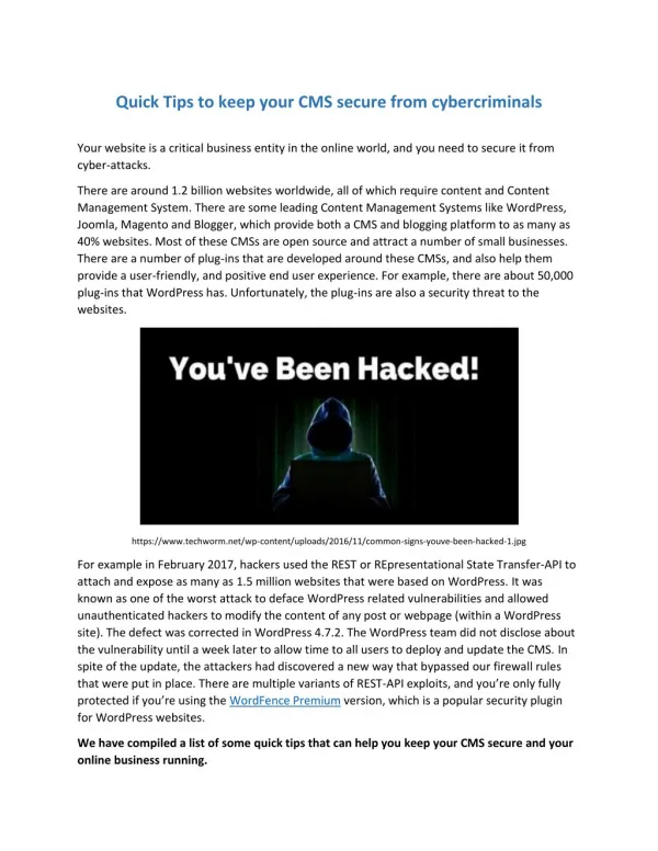 Quick Tips to keep your CMS secure from cybercriminals