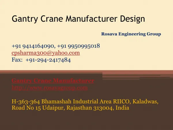 Gantry Crane Manufacturer Design