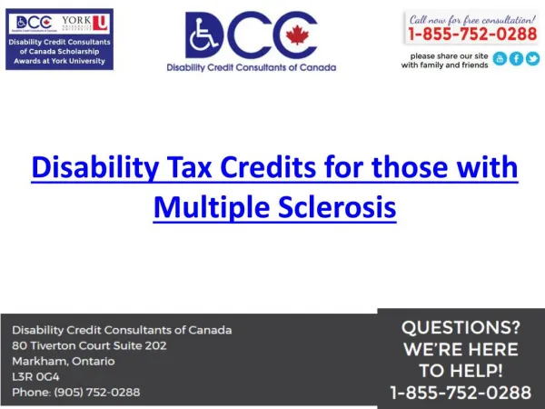Disability Credit Consultants get you your Multiple Sclerosis Disability Tax Credits