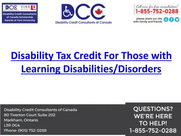 Disability Tax Credit Consultants help For Those with Learning Disabilities/Disorders