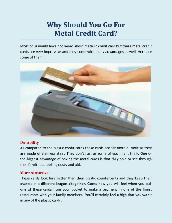 Why Should You Go For Metallic Credit Card?