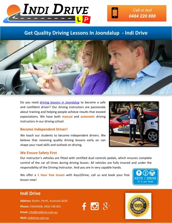 Get Quality Driving Lessons In Joondalup - Indi Drive