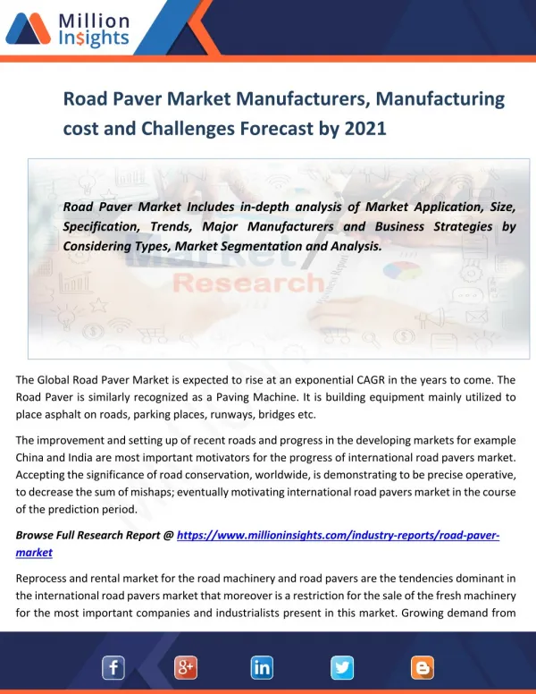 Road Paver Market Manufacturers, Manufacturing cost and Challenges Forecast by 2021