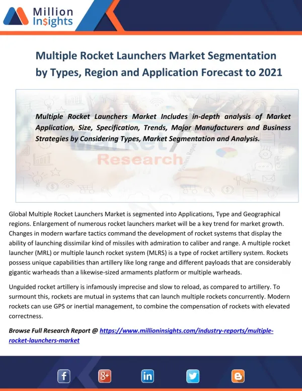 Multiple Rocket Launchers Market Segmentation by Types, Region and Application Forecast to 2021