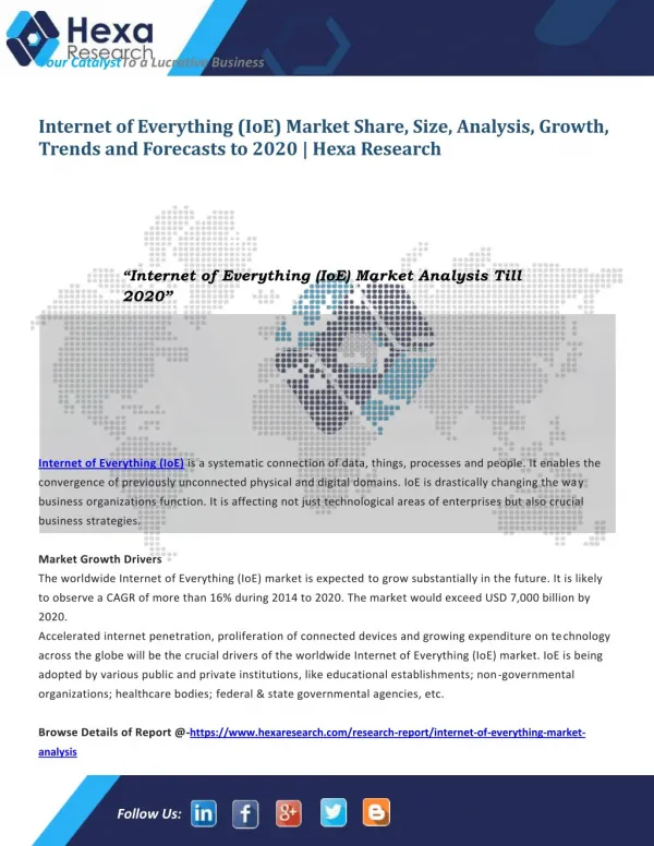 Internet of Everything (IoE) Market Would Exceed USD 7,000 Billion by 2020