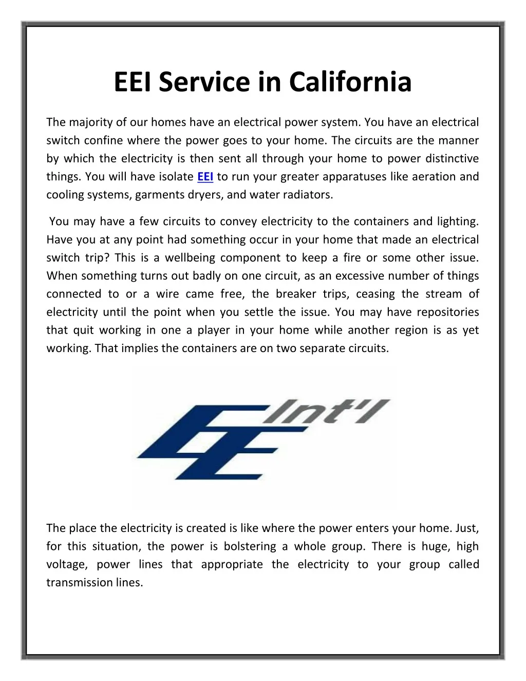 eei service in california