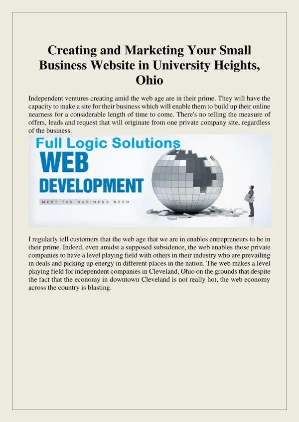 Creating and Marketing Your Small Business Website in University Heights, Ohio