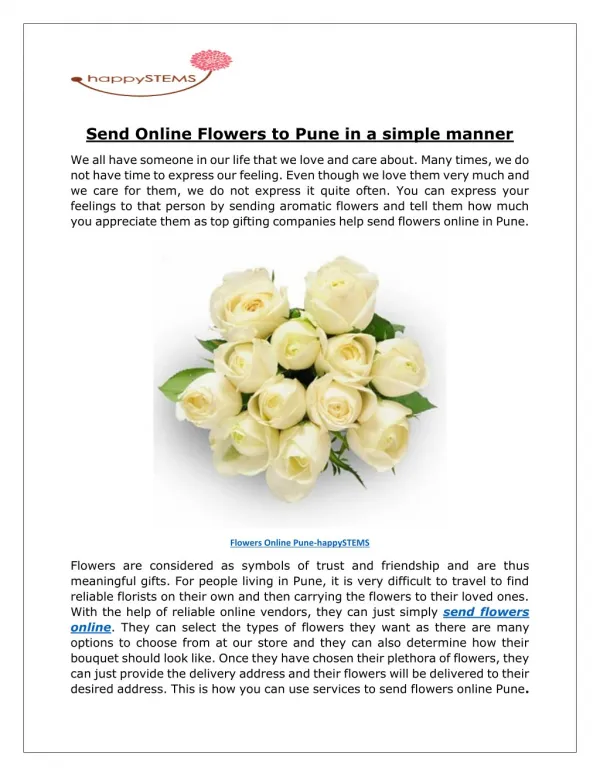 Send Online Flowers to Pune via happySTEMS