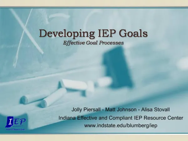 Developing IEP Goals Effective Goal Processes