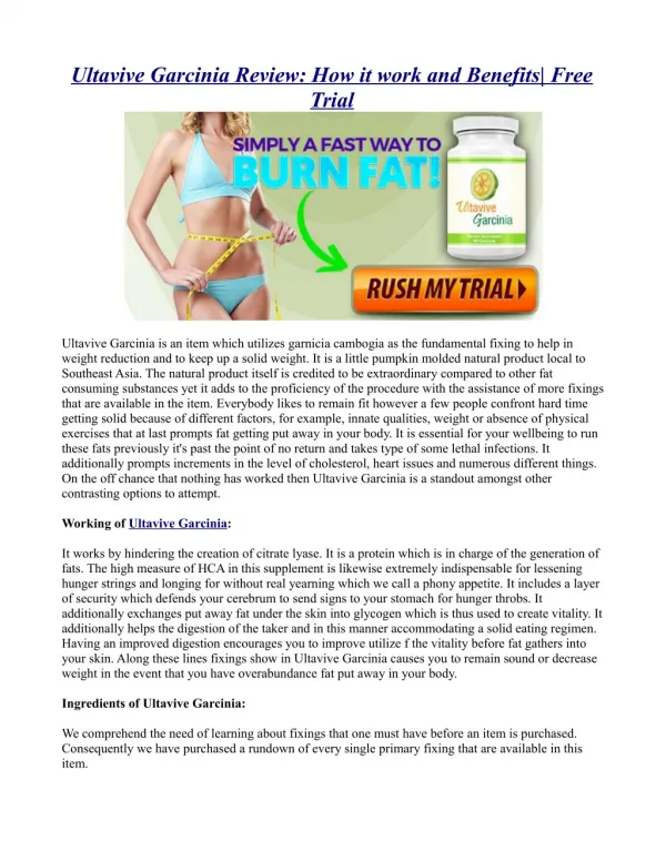 Ultavive Garcinia Review: How it work and Benefits| Free Trial