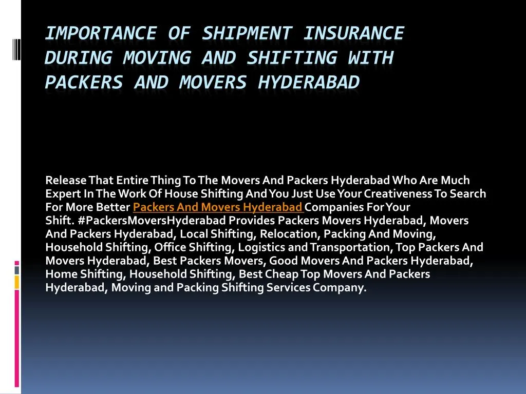 importance of shipment insurance during moving and shifting with packers and movers hyderabad
